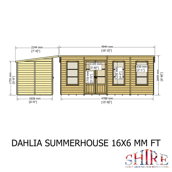Shire 16x6 Dahlia Pent Summerhouse 12mm Shiplap interlock cladding