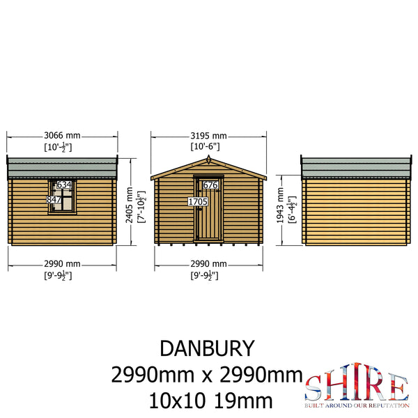 Shire Danbury 10x10 Log Cabin 19mm interlock  Cladding - Best Shed