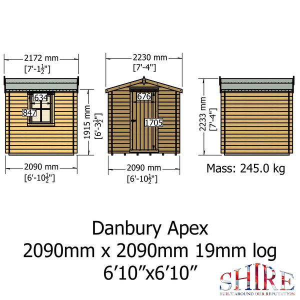 Shire Danbury 7x7 Log Cabin 19mm interlock  Cladding - Best Shed