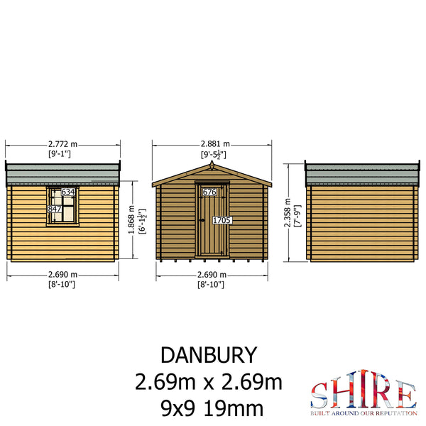 Shire Danbury 9x9 Log Cabin 19mm interlock  Cladding - Best Shed