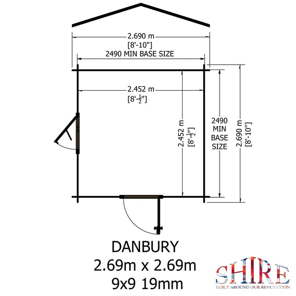 Shire Danbury 9x9 Log Cabin 19mm interlock  Cladding - Best Shed