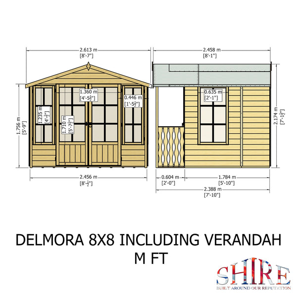 Shire Delmora 8x6 Sumerhouse and verandah Shiplap Interlock Cladding