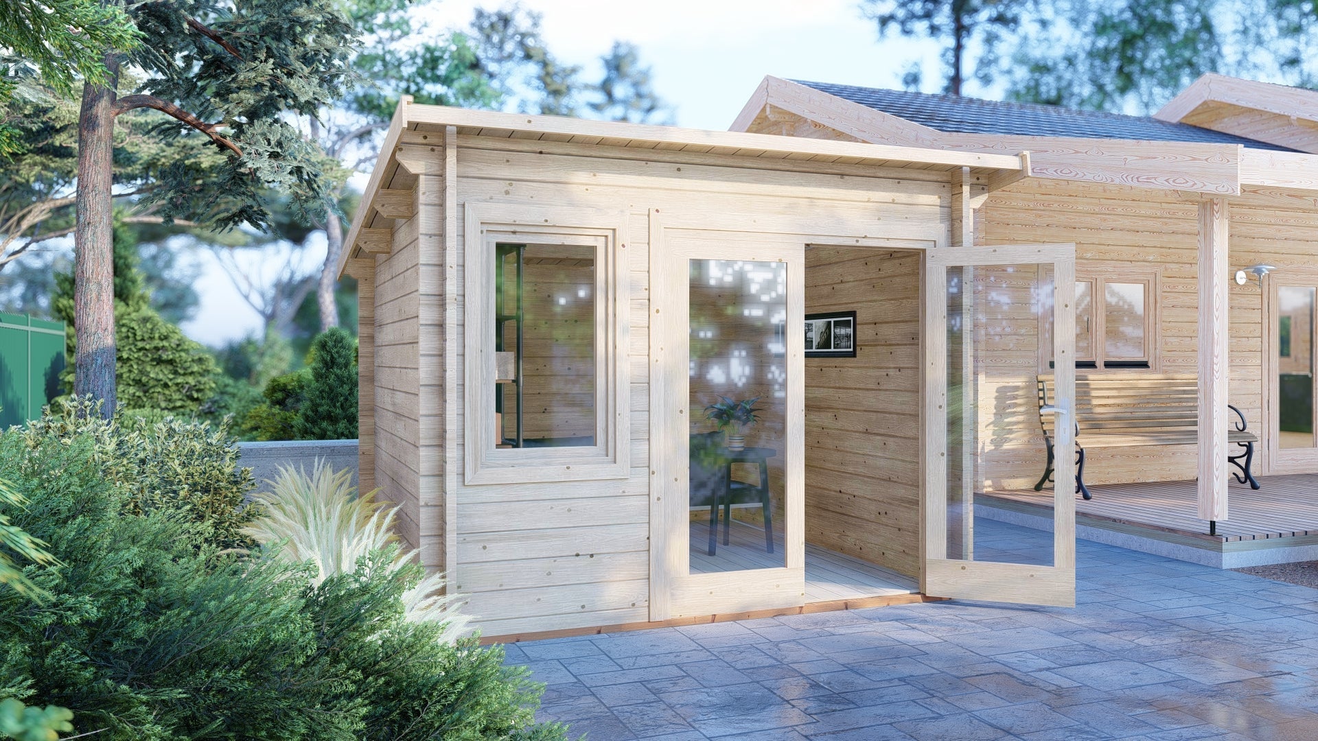 Shire Elm 10x10 Multiroom Pent Log Cabin 19mm interlock Cladding - Best Shed
