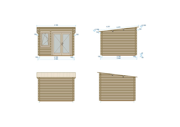 Shire Elm 10x10 Multiroom Pent Log Cabin 19mm interlock Cladding - Best Shed