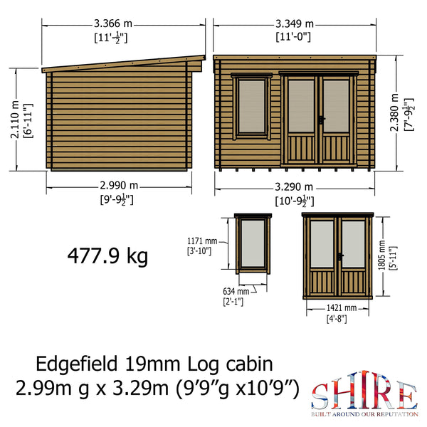 Shire 11x8 Edgefeild Log Cabin 19mm interlock Cladding - Best Shed