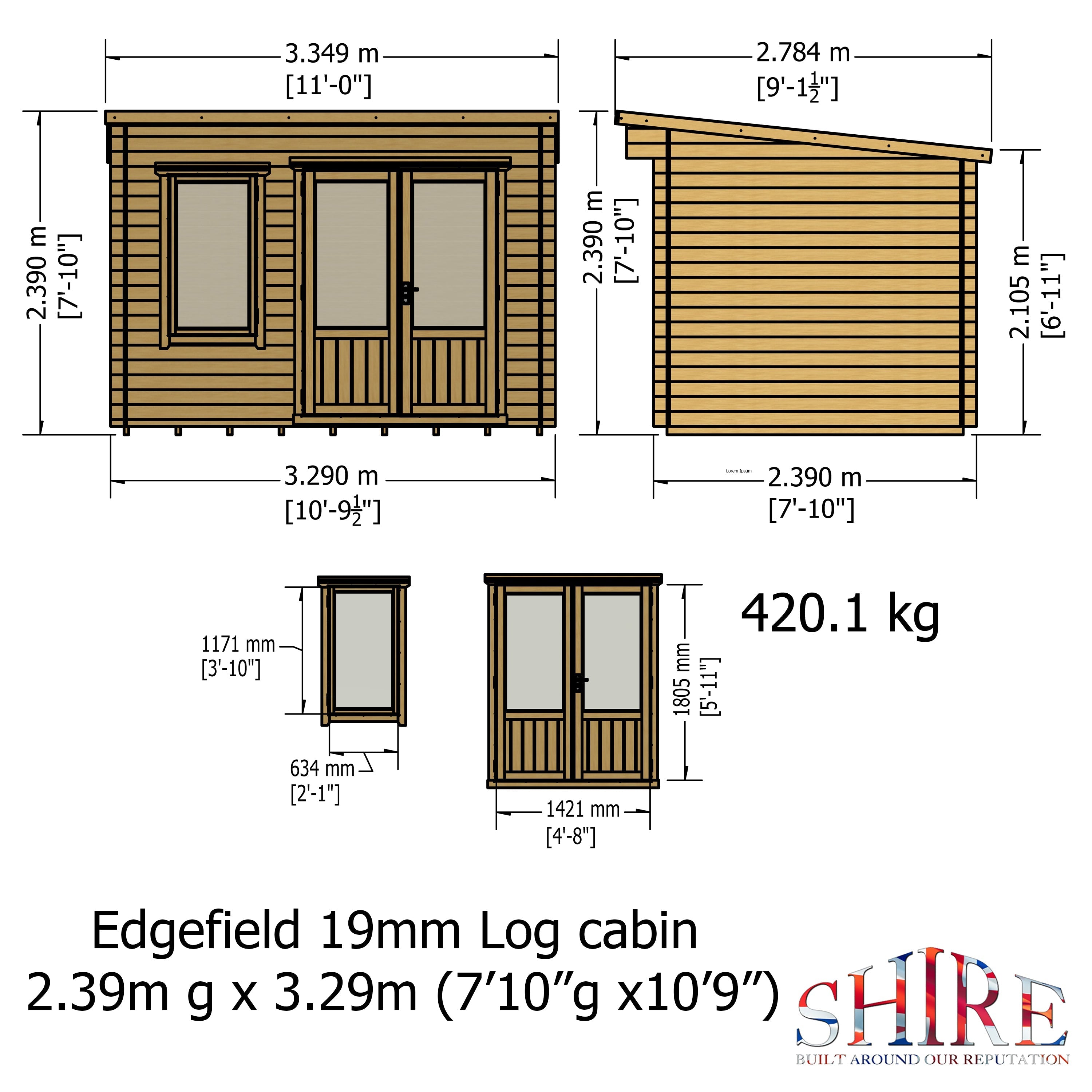Shire 11x8 Edgefeild Log Cabin 19mm interlock Cladding - Best Shed