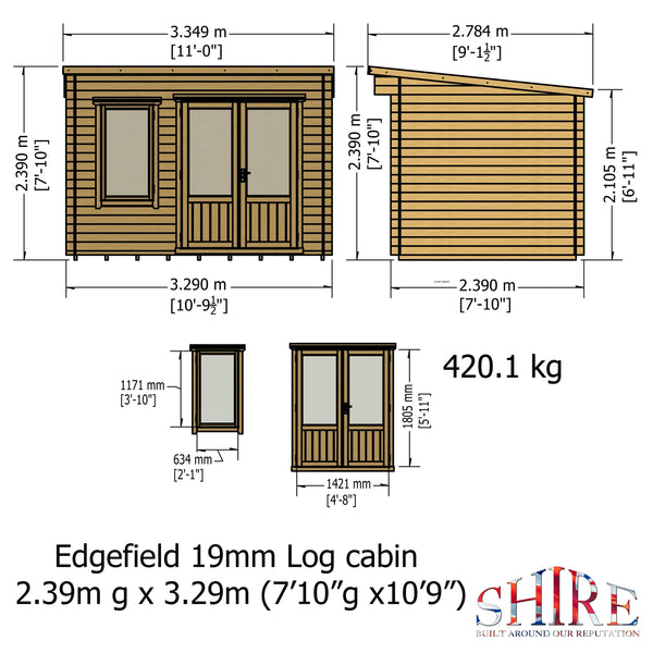 Shire 11x8 Edgefeild Log Cabin 19mm interlock Cladding - Best Shed
