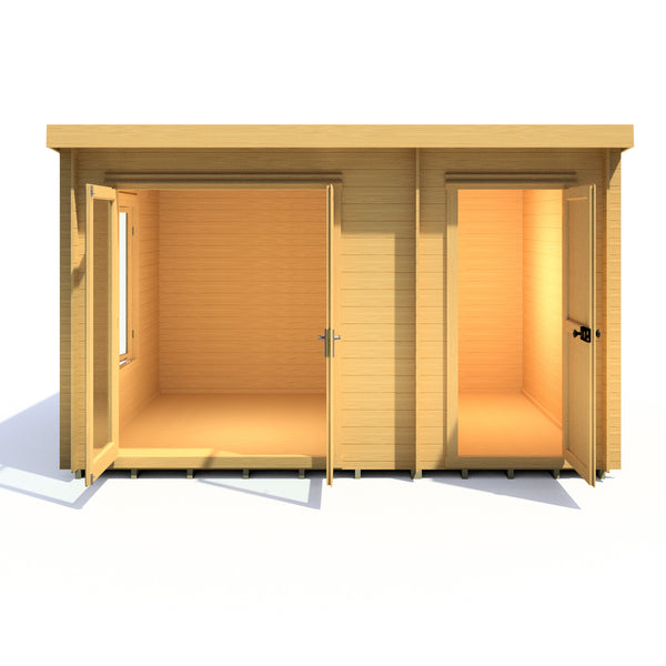 Shire Elm 10Gx12 Multiroom Pent Log Cabin 19mm interlock  Cladding - Best Shed