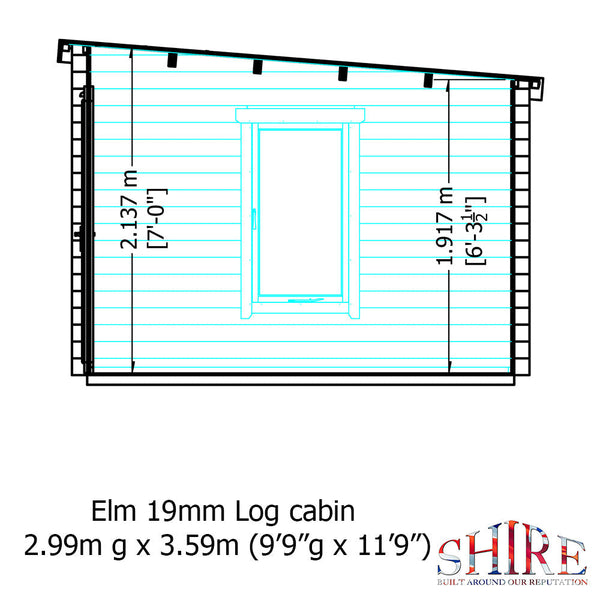 Shire Elm 10Gx12 Multiroom Pent Log Cabin 19mm interlock  Cladding - Best Shed
