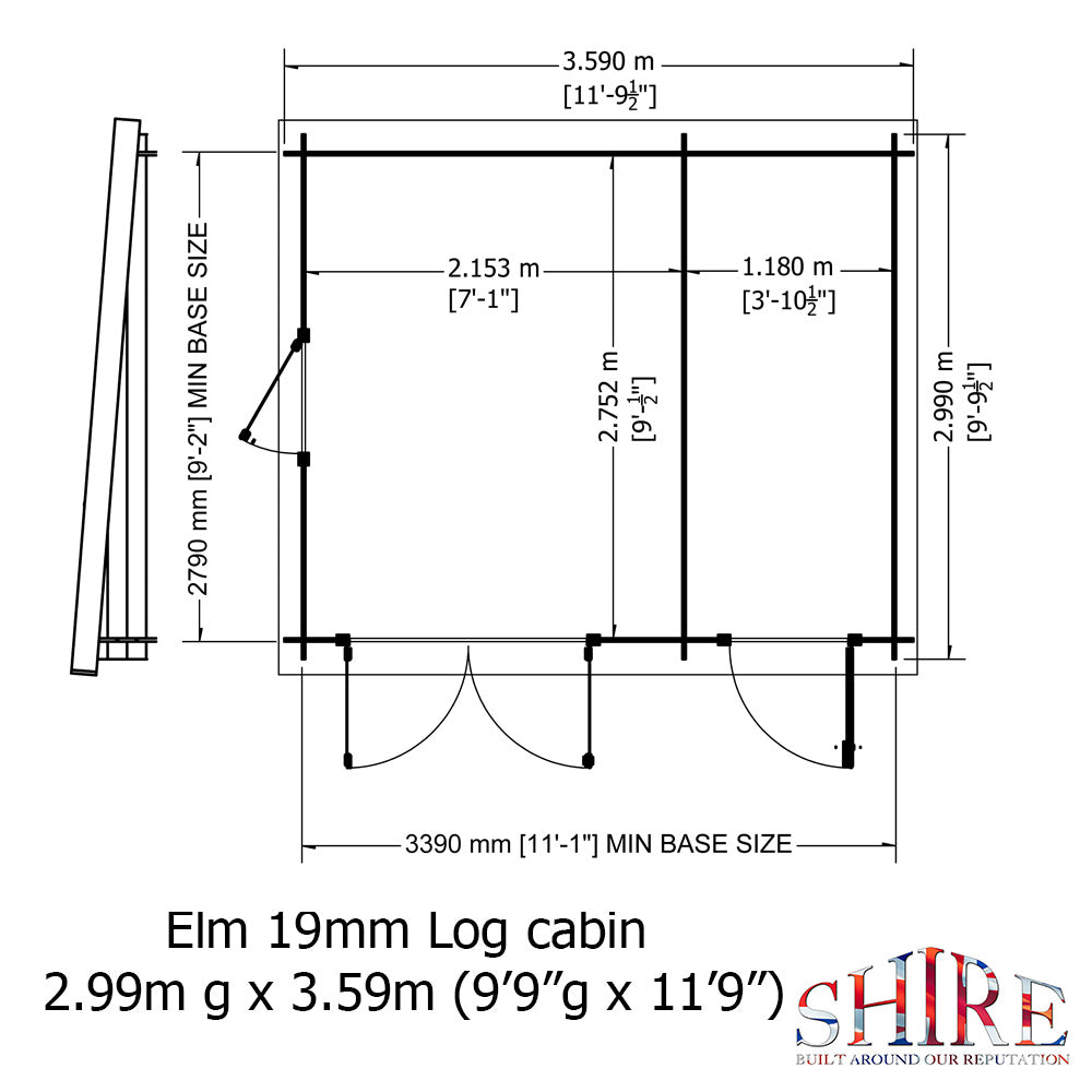 Shire Elm 10Gx12 Multiroom Pent Log Cabin 19mm interlock  Cladding - Best Shed