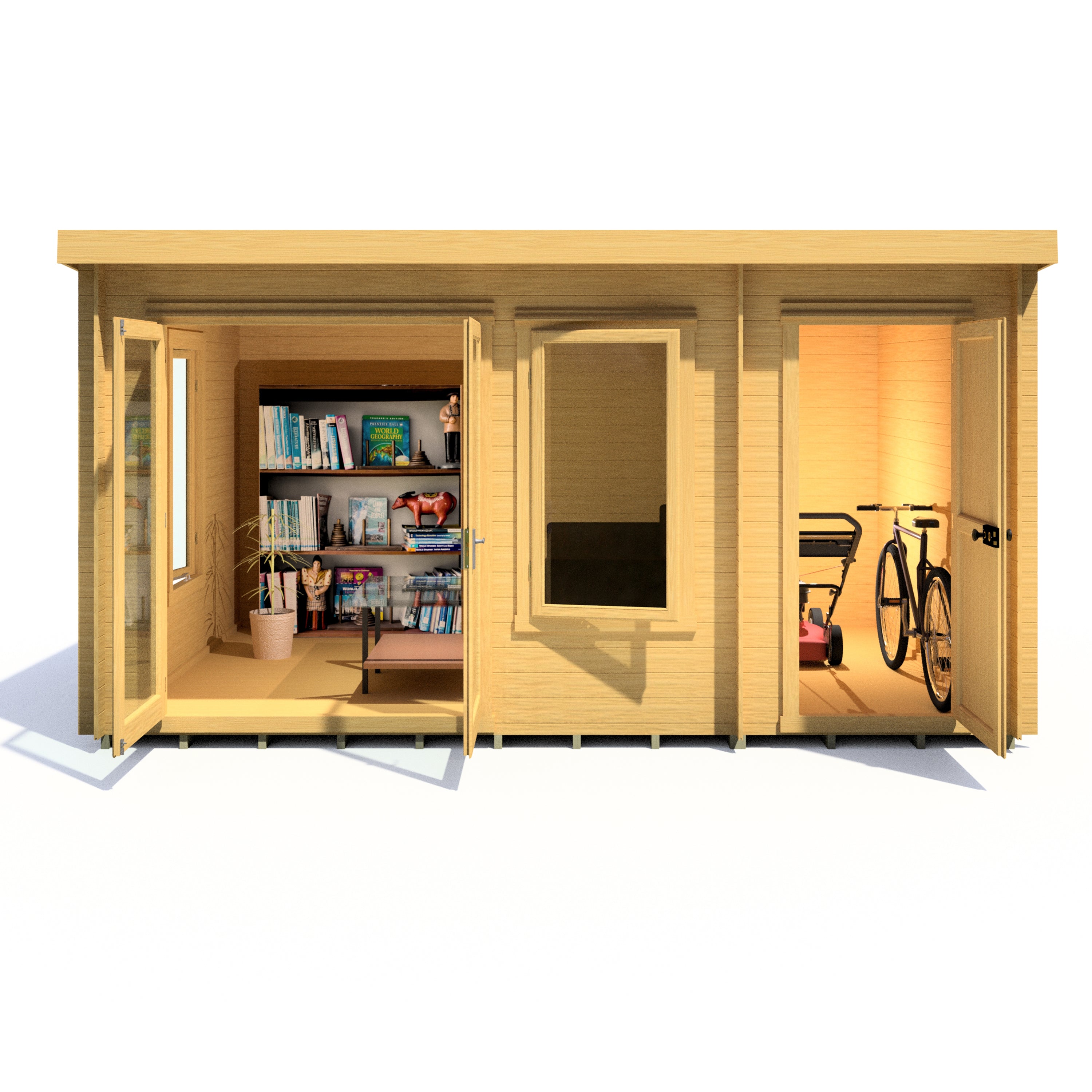 Shire Elm 10Gx14 Multiroom Pent Log Cabin 19mm interlock  Cladding - Best Shed