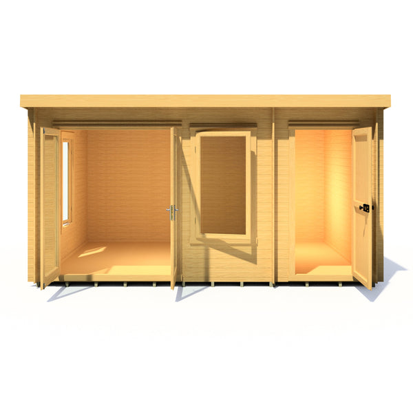 Shire Elm 10Gx14 Multiroom Pent Log Cabin 19mm interlock  Cladding - Best Shed