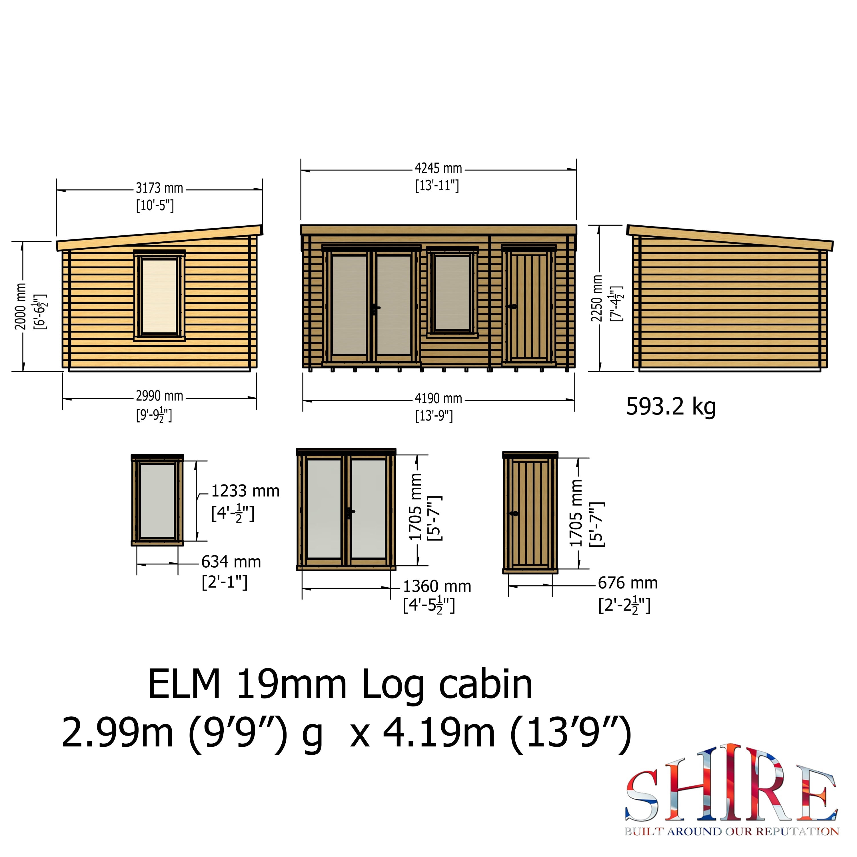 Shire Elm 10Gx14 Multiroom Pent Log Cabin 19mm interlock  Cladding - Best Shed