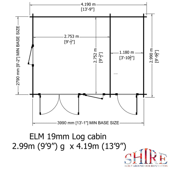 Shire Elm 10Gx14 Multiroom Pent Log Cabin 19mm interlock  Cladding - Best Shed