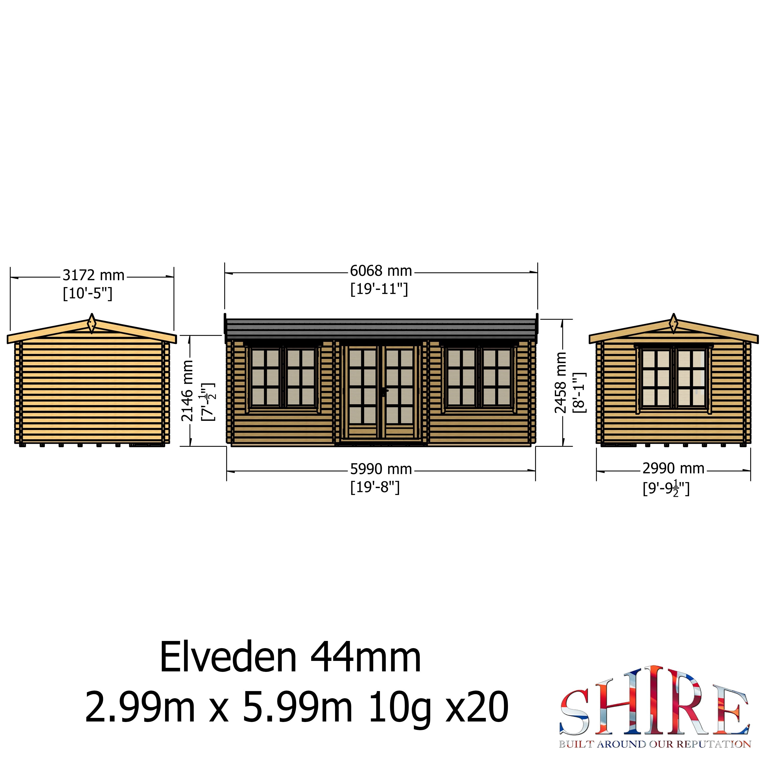 Shire Elveden 10x20 mulitroom log cabin 44mm Cladding - Best Shed