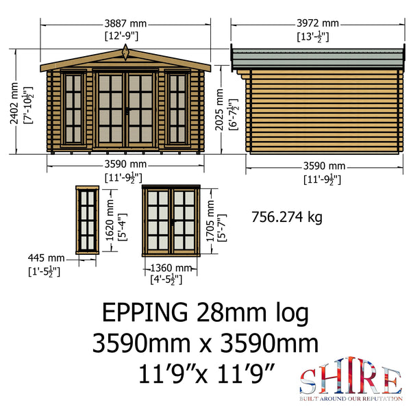 Shire 12x12 Epping log cabin 28mm Cladding - Best Shed