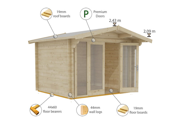 Shire Faversham 10x10 Log Cabin 44mm thick timber cladding - Best Shed