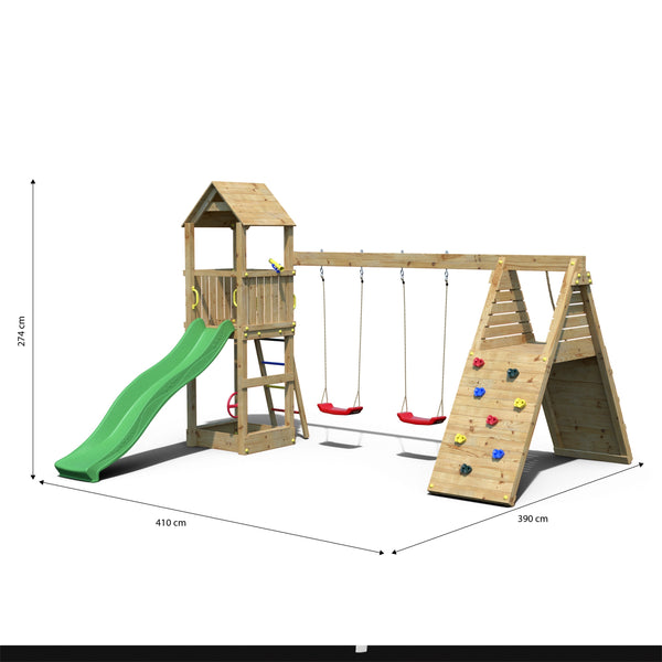 Fleppi Climbing Frame With Tower Swings Slide and Climbing Wall - Best Shed