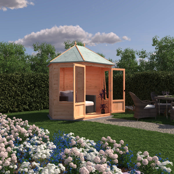 Shire Fleswick Hexagonal Gazebo Summerhouse 8x7 Double doors 12mm Cladding