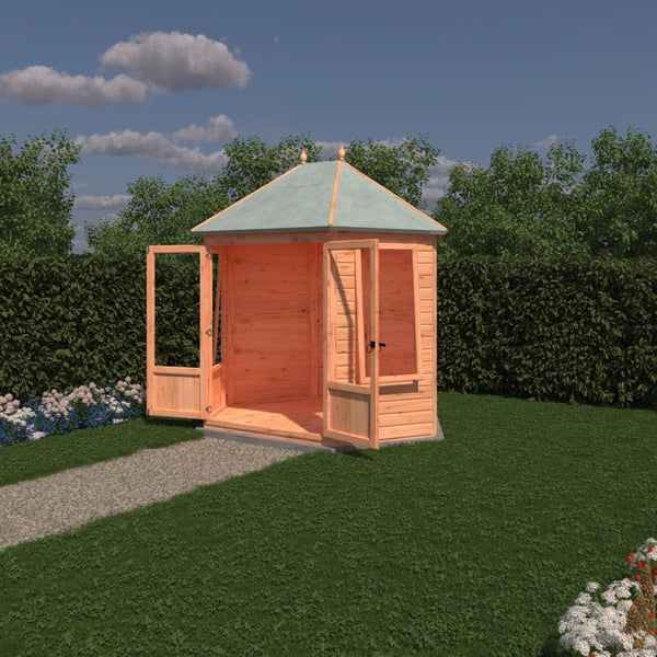 Shire Fleswick Hexagonal Gazebo Summerhouse 8x7 Double doors 12mm Cladding