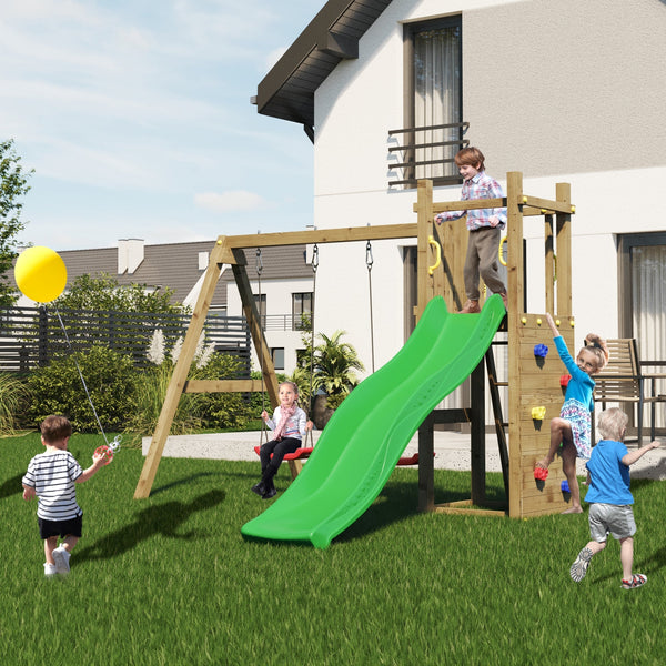 Climbing frame Rumble Ridge Rock Wall with double swing, slide and wall - Best Shed