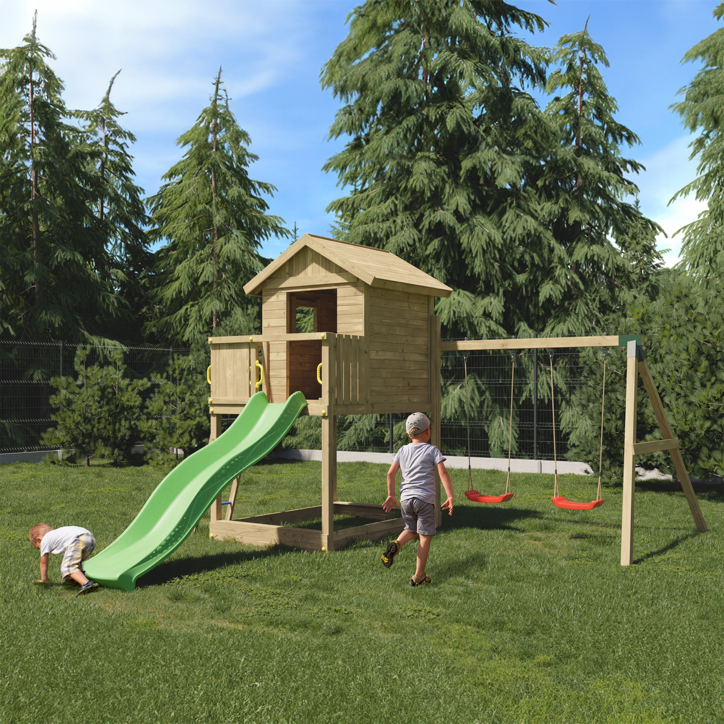 Galaxy Climbing Frame Playhouse with Swings and Slide - Best Shed
