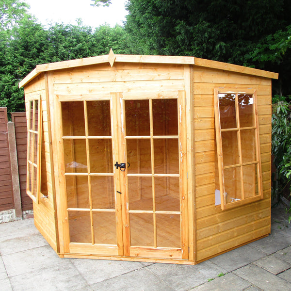 Shire Hampton 8x8 Corner Summerhouse 12mm Interlock Cladding - Best Shed
