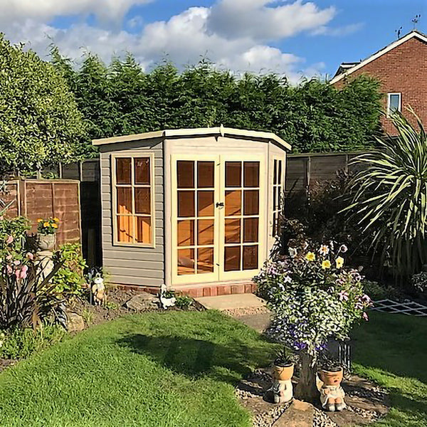 Shire Hampton 7x7 Corner Summerhouse 12mm Interlock Cladding - Best Shed