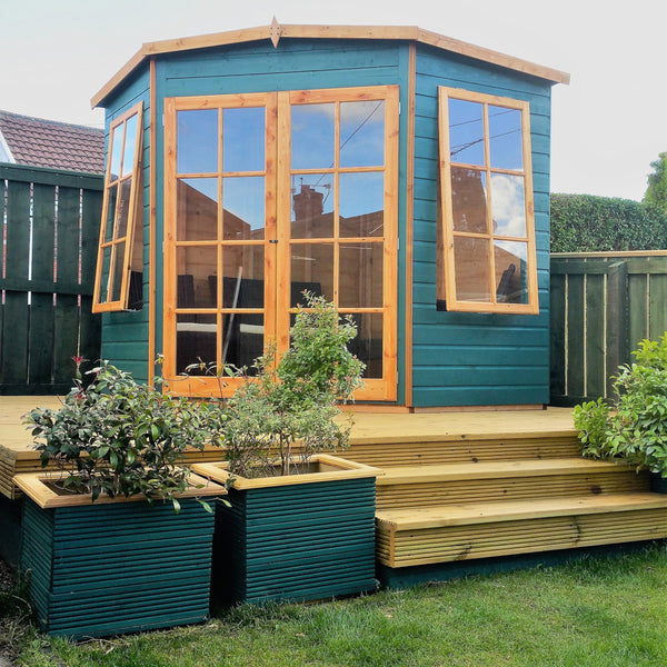 Shire Hampton 7x7 Corner Summerhouse 12mm Interlock Cladding - Best Shed