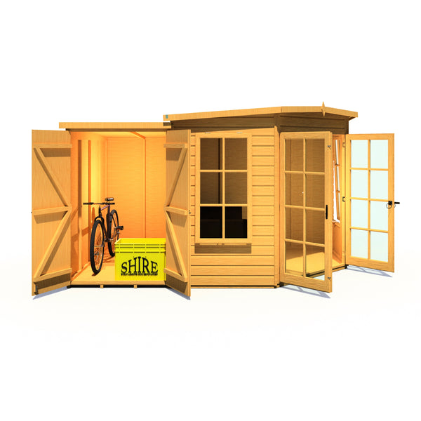 Shire Hampton with Side Shed 8x12 Corner Summerhouse 12mm Interlock Cladding - Best Shed