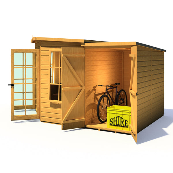 Shire Hampton with Side Shed 8x12 Corner Summerhouse 12mm Interlock Cladding - Best Shed