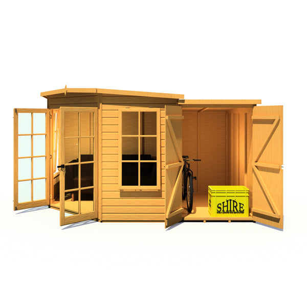 Shire Hampton with Side Shed 8x12 Corner Summerhouse 12mm Interlock Cladding