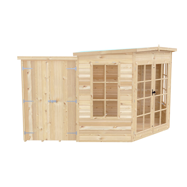 Shire Hampton with Side Shed 8x12 Corner Summerhouse 12mm Interlock Cladding