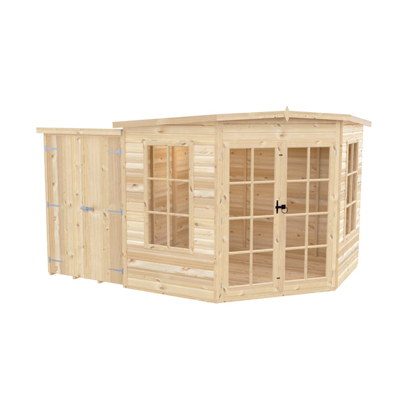 Shire Hampton with Side Shed 8x12 Corner Summerhouse 12mm Interlock Cladding