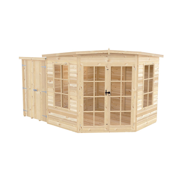 Shire Hampton with Side Shed 8x12 Corner Summerhouse 12mm Interlock Cladding