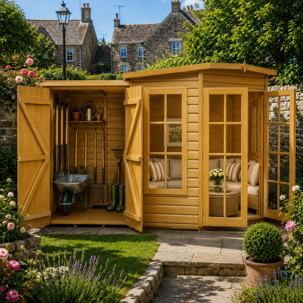 Shire Hampton with Side Shed 7x11 Corner Summerhouse 12mm Interlock Cladding