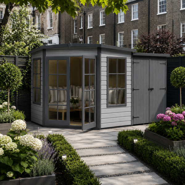 Shire Hampton with Side Shed 7x11 Corner Summerhouse 12mm Interlock Cladding