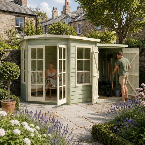 Shire Hampton with Side Shed 7x11 Corner Summerhouse 12mm Interlock Cladding