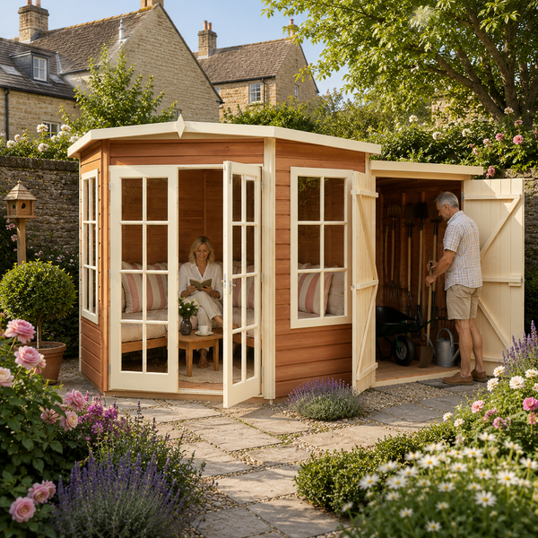 Shire Hampton with Side Shed 7x11 Corner Summerhouse 12mm Interlock Cladding