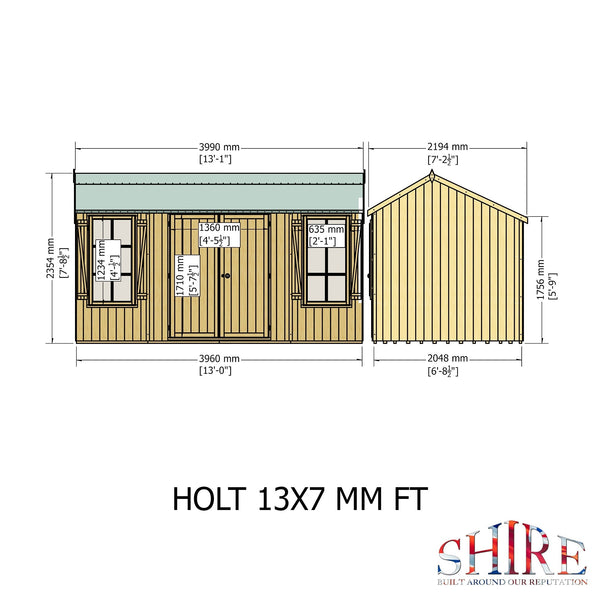 Shire Holt Apex Garden Shed Shiplap Double Door 13x7 - Best Shed