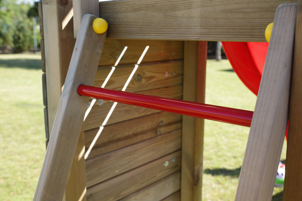 Climbing frame Rumble Ridge Rock Wall featuring single swing and slide - Best Shed