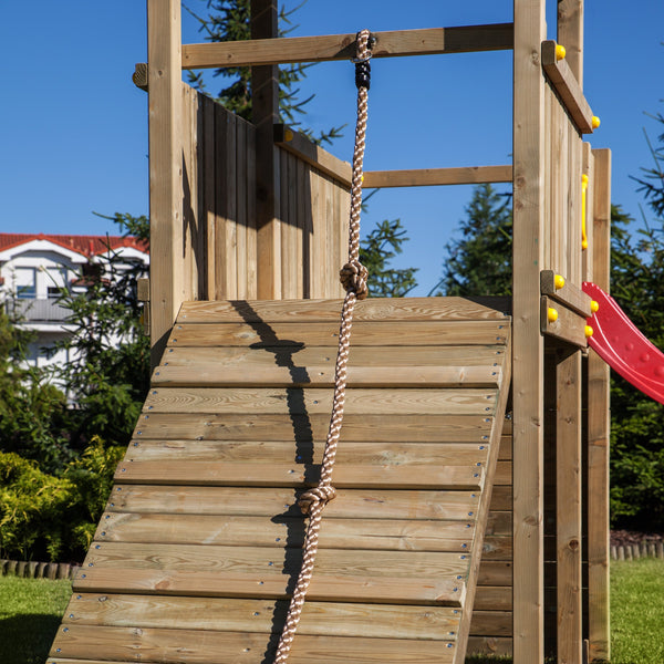 Climbing frame Adventure Peaks Fortress 3 with swing, slide, wall and rope - Best Shed