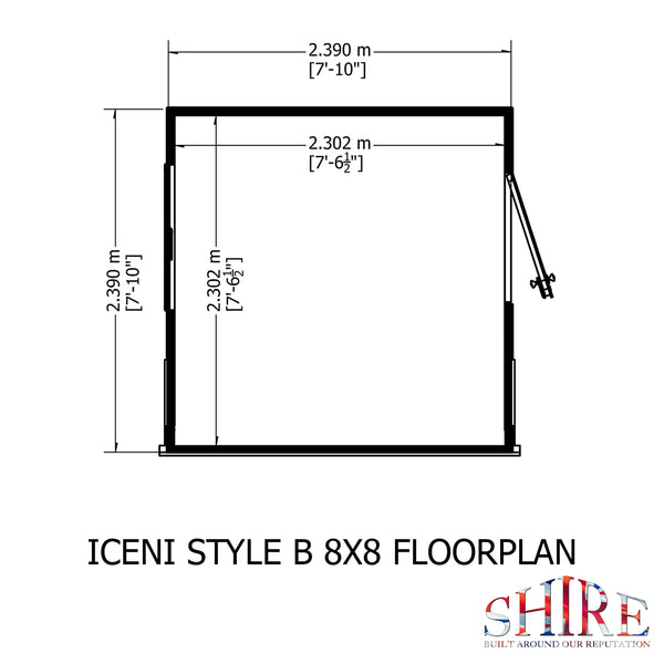 8x8 Iceni Potting Shed Style B Single Door 12mm Shiplap