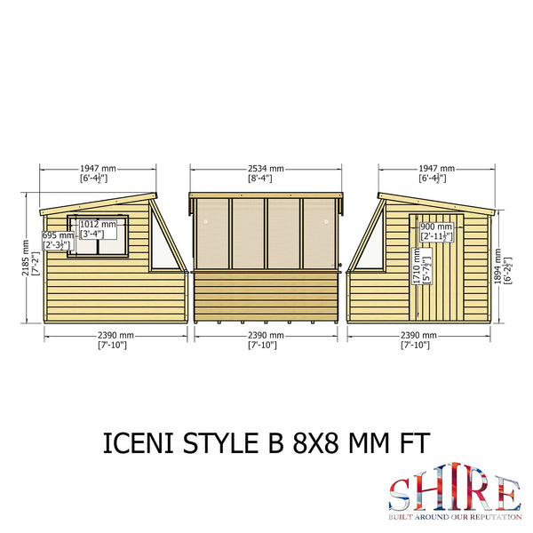 8x8 Iceni Potting Shed Style B Single Door 12mm Shiplap