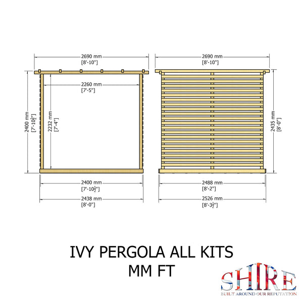 Ivy Pergola Kit 8x8 with Decking & Sides - Best Shed