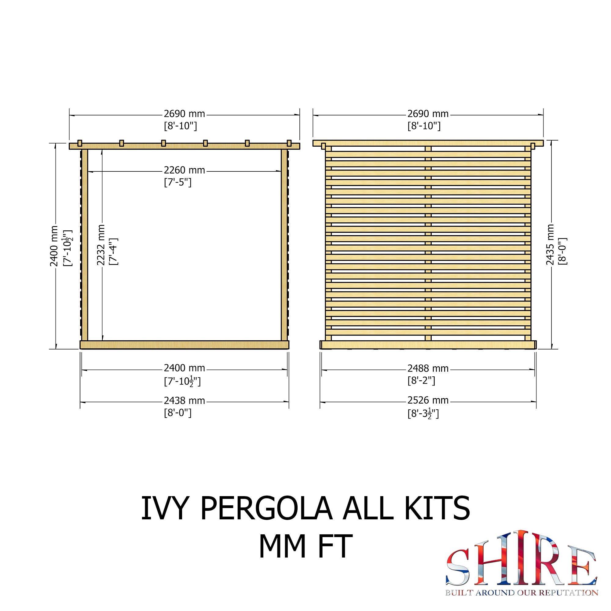 Ivy Pergola Kit 8x8 with Decking & Sides - Best Shed