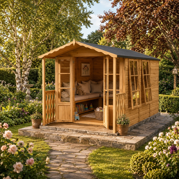 Shire Kensington 7x10 & Verandah 12mm interlock  Clad wooden Summerhouse