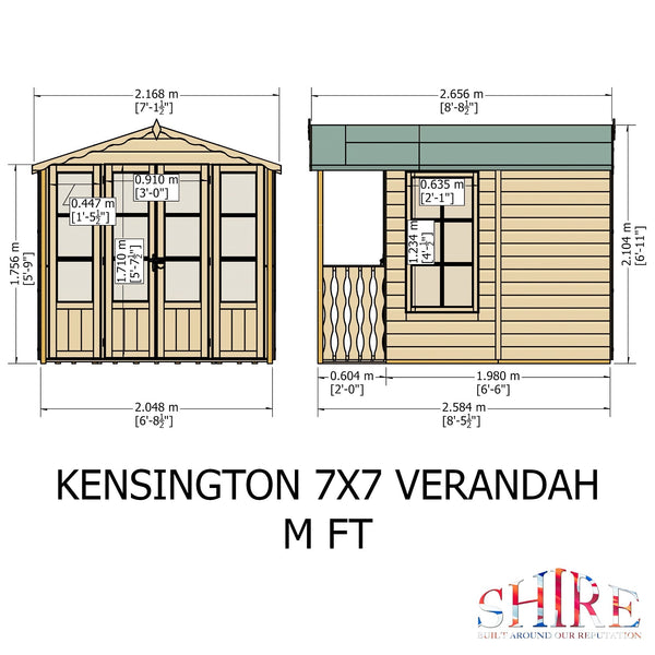 Shire Kensington 7x7 & Verandah 12mm interlock  Clad wooden Summerhouse - Best Shed