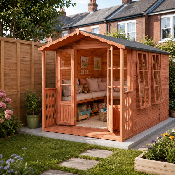 Shire Kensington 7x10 & Verandah 12mm interlock  Clad wooden Summerhouse