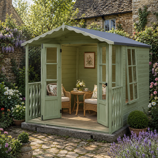 Shire Kensington 7x7 & Verandah 12mm interlock  Clad wooden Summerhouse